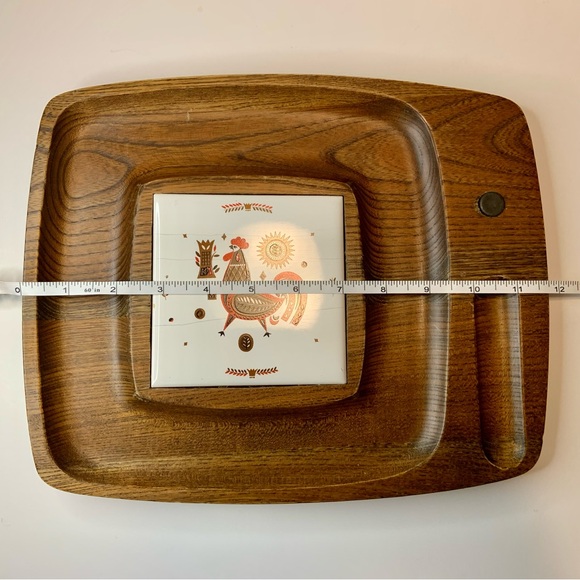 Vintage Wood Chicken Rooster Ceramic Tile Cheese Charcuterie Serving Tray Board - Picture 3 of 8